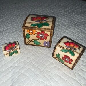 Handcrafted Wooden Nicaraguan Nesting Boxes Set Of 3 Butterflies and Flowers
